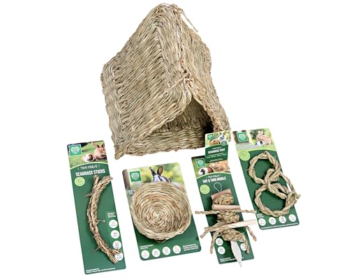 Small Pet Select Tiny Paws Seagrass Play Pack, Toys, Tunnel & Hideout | Natural Chew Toys & Cage Accessories, For Guinea Pigs, Rabbits, Bunnies & Other Small Pets