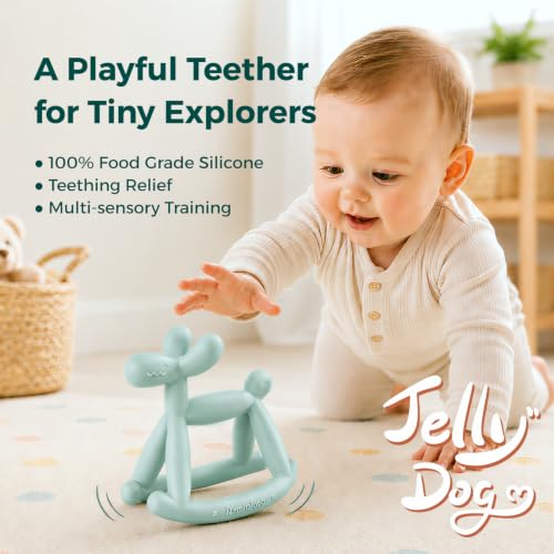 Baby Teether Toy, Food Grade Silicone Teething Toy for Babies 0-12 | Easy Grip, Multiple Biting Points, Soothes Teething Discomfort, BPA-Free, Easy to Clean - color: Cyan Blue
