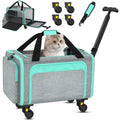 Airline Pet Carrier with Wheels, 18x11x11 for Cats & Toy Dogs | Soft-sided nylon under-seat bag, removable wheels, expandable mesh, cats & toy-breed dogs, measure pet before buying - color: Green