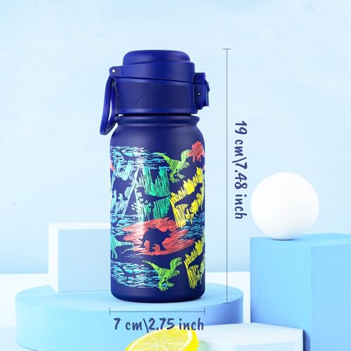 GOPPUS Kids Insulated Water Bottle 12oz, Leakproof Stainless Steel Thermos, BPA Free Double Wall Vacuum Insulated Bottle for School, Travel, Sports & Outdoor Activities, Boys Girls - color: Blue sketch dinosaur