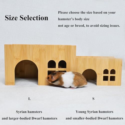 0.3" Thick Bamboo Hamster Hideout House, Pre-Assembled Flat Top Wooden Hideaway, Extra Large Hamster Nest for Adult Syrian Hamster, Gerbil, 9 x 5.2 x 5.2 in, Large
