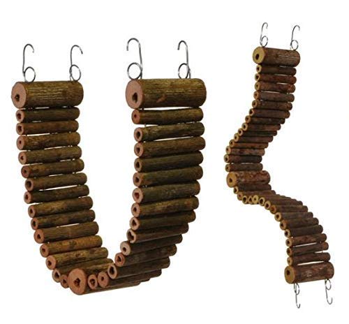 Flex Bridge (Large) - Bendable Natural Wooden Suspension Bridge Cage Accessory Climbing Toy - Sugar Gliders, Rats, Chinchillas, Ferrets, Parrots, Birds, Hamsters, Hedgehogs, Guinea Pigs, Monkeys - size: Large