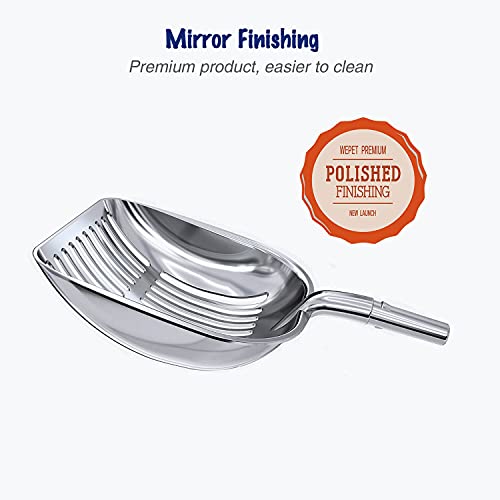 Cat Litter Scoop, Aluminum Alloy Sifter, Kitty Metal Scooper, Deep Shovel, Long Handle, Poop Sifting, Kitten Pooper Lifter, Durable, Heavy Duty, for Litter Box - color: POLISHED Aluminum \ #05 Grey Handle, size: Large