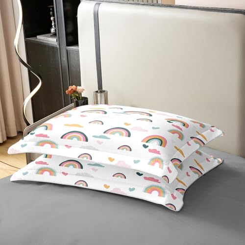 Erosebridal 100% Cotton Kids Rainbow Bedding Set, Girly Love Heart Comforter Cover Twin Size Cartoon Rainbow Cloud Duvet Cover for Girls Boys Women Bedroom Decor, Soft Bedding 2 Pieces,Colorful - color: Multi 01, size: Twin (No Comforter)