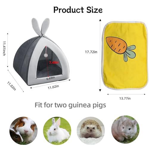 Guinea Pig Bed,Fleece Bunny Hideout House,Warm Rabbit Sleeping Bed with Pee Pad,Winter Large Hiding Hut for Hamster Ferret Rat Chinchilla Hedgehogs,Grey - color: Grey