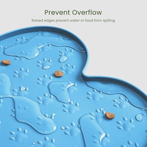 PWTAA Dog Food Mat Anti-Slip Silicone Dog Bowl Mat Thicker Pet Placemat Waterproof Cat Feeder Pad with Raised Edge Puppy Kitten Feeding Mats Suitable Small Medium-Sized Dogs Cats Eating Tray - 2PCS - color: Blue, size: 19.4" x 9.8"-2PCS