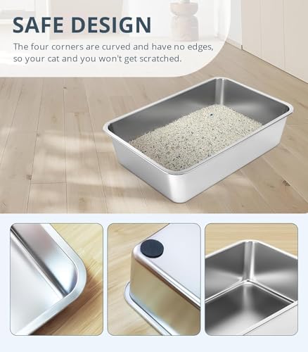 WENBOKMIN Stainless Steel Cat Litter Box - (19.5" L x 13.5" W x 6" H) | Non Slip, Easy to Clean, Never Absorbs Odor, Stains, or Rusts - size: 20" L x 14" W x 6" H