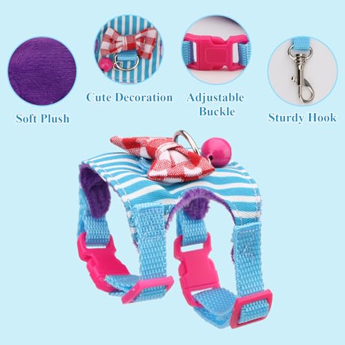 Hypeety Small Animal Harness Vest and Leash Set Soft Mesh Small Pet Harness Hamster Rabbit Chest Back Outdoor Leash Traction Rope for Rabbit Ferret Guinea Pig Kitten Clothes Accessory (M, Blue Stripe) - color: Blue Stripe, size: M