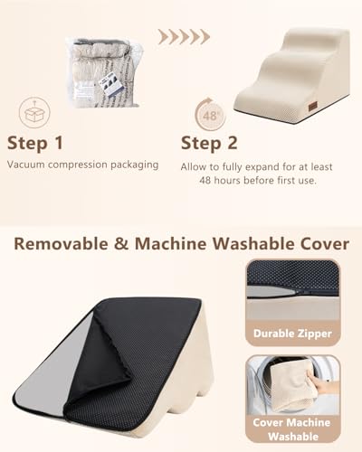 Aodisman Dog Stairs for Small Dogs,3 Step Dog Ramp for Couch,Non-Slip Steps | Pet stairs help small dogs, old cats, and puppies reach couches and chairs easily, durable indoor dog steps,15.4" H,Beige - color: Beige
