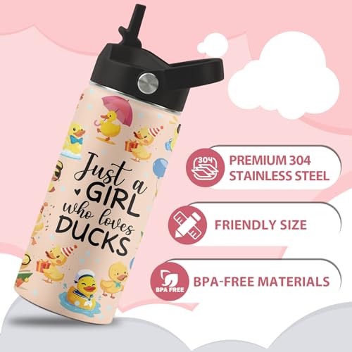 Duck Gifts, 16 oz Water Bottle with Straw Lid, Stainless Steel Insulated Water Bottle, Cute Duck Cup Gifts for Birthday Chritmas (1pcs) - color: Duck