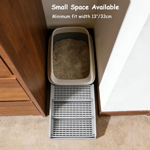 Litter Box Step Cat Ramp Litter Catcher for Cat Litter Boxes Height Adjustable Litter Mat for Small and Senior Cats Washable Water-Proof - Grey