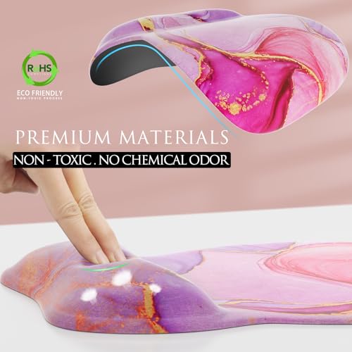MROCO Ergonomic Mouse Pad with Gel Wrist Rest, 9.4 x 8.1 in, Pink Marble | Ergonomic Shape Design, Multiple Pattern Options, Gel Wrist Comfort, Smooth Lycra Surface, Non-Slip PU Base - color: Pink Marble