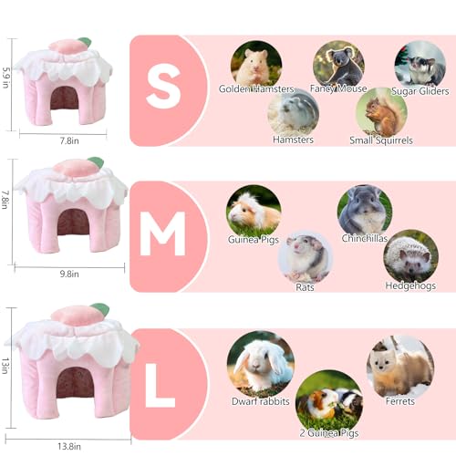 Guinea Pig Hideout, Warm Bunny House, Washable Winter Dwarf Rabbit Bed for Hamster, Chinchilla, Hedgehog,Ferret & Other Small Animals (Medium) - color: Pink, size: M：9.8 × 9.8 × 7.8 in （25 x 25 x 20 cm）