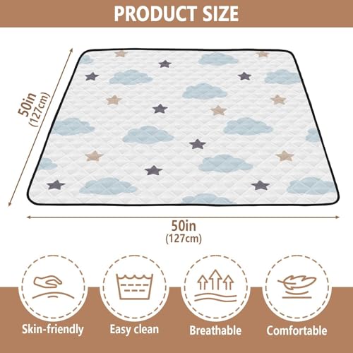 Baby Play Mat Blue Clouds Stars White Doodle 50 x 50 Playpen Mats for Floor Play Gym Crawling Mat Non-Slip Cushioned Baby Playmat for Infants, Babies, Toddlers - color: multi 17