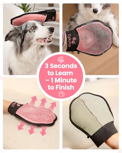 Pet Hair Removal Glove for Dogs & Cats, Double-Sided Grooming Glove | 2-in-1 Pet Grooming Tool, Electrostatic Hair Remover for Clothes & Furniture + Silicone Brush for Deshedding Pets，Pink - color: 1pcs-Pink