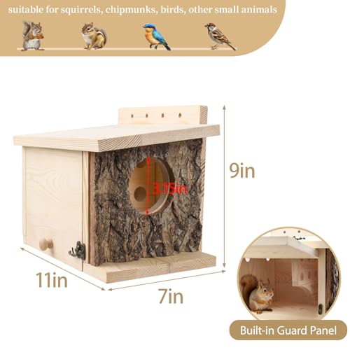 Squirrel Nesting Box with Predator Guard, Easy Assembly Squirrel Houses | for Outside Nesting, Wooden Nesting Box for Squirrels, Chipmunk, Bird and Small Animals
