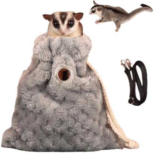 Sugar Glider Bonding Pouch - Soft Sleeping Pouch with Breathable Vent & Drawstring Portable Travel Bag Small Animal Carrier for Sugar Glider Squirrel Hamster Rats Hedgehog Bird Parrot (Grey) - color: Grey