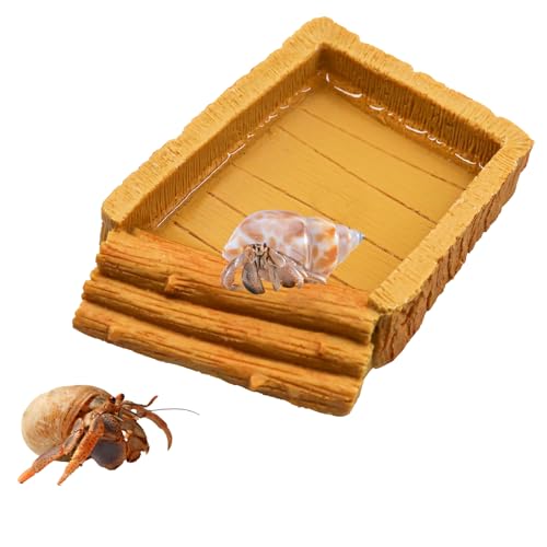 Hermit Crab Pool, Resin Reptile Water Bowl & Bathing Dish, Aquarium Tank Cage Habitat Accessories for Small to Medium Hermit Crab Turtles Lizard Frog Gecko Bearded Dragon