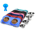 Hubulk Pet Dog Bowls 2 Stainless Steel Dog Bowl with No Spill Non-Skid Silicone Mat + Pet Food Scoop Water and Food Feeder Bowls for Feeding Small Medium Large Dogs Cats Puppies (Small, Blue) - color: Blue, size: Small