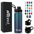 Travel Water Bottle with 3 Lids (Spout, Straw, Flip) Leak Proof, Quality, Vacuum Insulated, Stainless Steel (Deep Water, 18 oz) - color: Deep Water, size: 18 Ounces