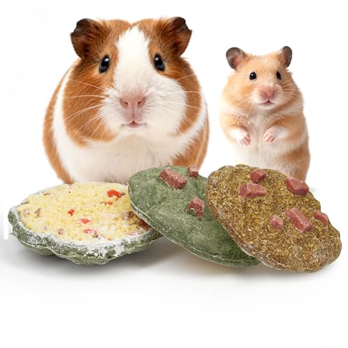 TEEWY Cookie Guinea Pig Toys, Natural Vegetables, Fruits and Timothy, Hamster Chew Toys for Teeth, Hamster Chews for Guinea Pig, Gerbil, Chinchilla and Rat, 3PCS - style: 3PCS-Cookie