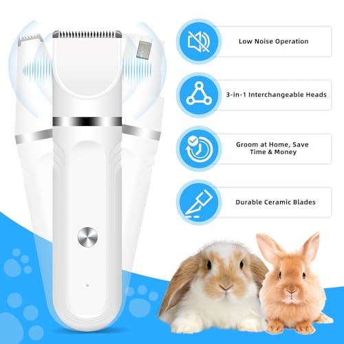 Guinea Pig & Rabbit Grooming Kit 2 in 1 – Cordless Hair Clipper & Nail Grinder for Small Animals– Low-Noise Rechargeable Nail Clippers Electric