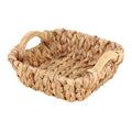 Square Small Water Hyacinth Wicker Basket for Organizing | Decor Woven Storage with Wooden Handles, Perfect for Shelves, Snack, Countertops or as Gift Basket