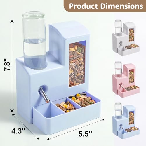 2 in 1 Hamster Water Bottle, No Drip 120ml Hamster Water Bottle, Gravity Hamster Food Bowl with Snack Bowl, Hamster Cage Accessories for Cage for Guinea Pigs