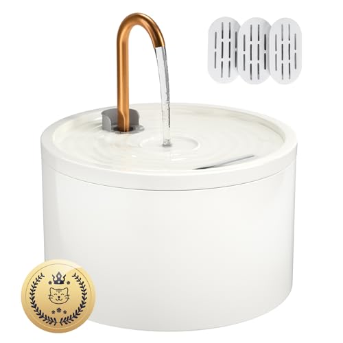 MISFANS Ceramic Cat Water Fountain, All-Ceramic Body, Pure Copper Spout | 2.1L/71oz Capacity, Under 20dB Pump, Dual Filtration, Faucet and Fountain Modes, Easy-Clean Unit, 3 Filters and Sponge, White