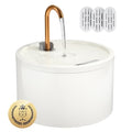 MISFANS Ceramic Cat Water Fountain, All-Ceramic Body, Pure Copper Spout | 2.1L/71oz Capacity, Under 20dB Pump, Dual Filtration, Faucet and Fountain Modes, Easy-Clean Unit, 3 Filters and Sponge, White