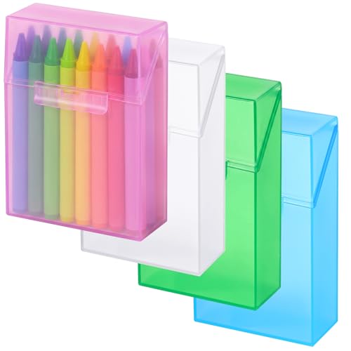 Clabby 4 Pcs Clear Plastic Crayon Boxes Hold 24 Count, Crystal | Organizer Box, Case, Colorful, Portable Storage Holder with Snap Lid, for Boys Girls Kids School Classroom Home Art Supply - color: Pink, Blue, Green, Clear