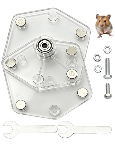Strong Magnet Running Wheel Support for Hamster Cage,No Drill Installation | Hexagonal Acrylic Sheet, Adjustable Stand, Universal Fit for Small Animals Cage