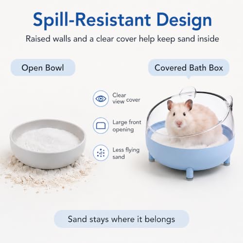 Meow&Woof Hamster Sand Bath Container, Large Sandbox Toilet Gerbil Batheoom, Tiny Chinchilla Dust Bathtub Sand Bath Box for Hamster Cage Accessories 5.2 Inch - Blue - color: Blue