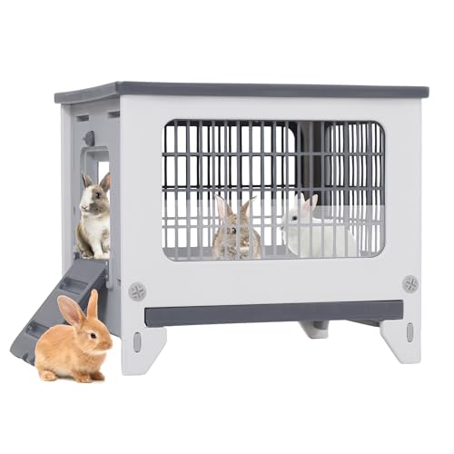 Rabbit Hutch Outdoor Indoor Plastic Waterproof Bunny Cage Enclosure | Chew-Proof Rabbit House Guinea Pig Cage Pet House for Small Animals, One Room - size: 20.8"L x 18.0"W x 17.5"H