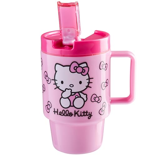 Get Trend Hello Kitty Sanrio Kids Water Bottle with Straw 16.9 oz BPA Free Leakproof Plastic Cup with Lid Handle Kawaii Tumbler Gifts for Kids (Pink Hello Kitty) - color: Pink Hello Kitty