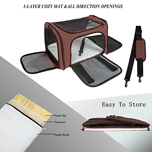 Soft Sided Carrier for Small Medium Cats Dogs,TSA Airline Approved Collapsible Travel Pet Carrier (Medium, Brown) - color: Brown, size: Medium