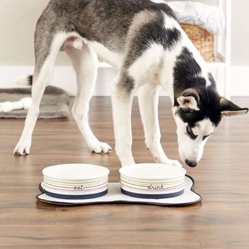 Bone Dry Ceramic Food Bowls, Non-Slip & Dishwasher Safe, Large Set, 7.5x2.4 Eat/Drink - color: Eat/Drink, size: Large Set, 7.5x2.4"