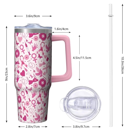 30oz Breast Cancer Awareness Stainless Steel Tumbler with Handle and Straw,Pink Ribbon Mug Cup Water Bottle with Lid and Straw, Patients Survivor Women Gifts - color: Cancer2