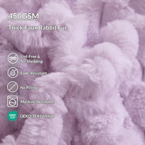 XeGe Luxury Bubble Fluffy Faux Rabbit Fur Bed Blanket King Size, Lavender | 104"x90", Double-Sided, No-Shed, Washable Buttery Soft Light Purple Blanket for Master Bedroom, Couples & Family Snuggling - color: Lavender, size: King (104" X 90")
