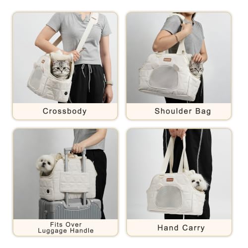 Dog Purse Carrier for Small Dogs Firm Bottom Puppy Travel Bag (Cream White) | Cat Carrier Small Dog Bag with Pocket, Breathable Mesh, Anti-Escape Safety Leash, Comfy Dual-Sided Mat for Outdoor Car Travel - color: Cream White