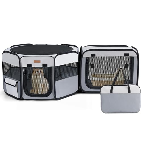 Want to Give Your Kittens & Puppies a Safe, Independent Space? Try Lekereise: 47"×16" Portable Cat Playpen, 2-in-1 Dog Playpen, Independently Usable, with a Carry Bag. Play Freely Anywhere! - color: M(47" * 16")