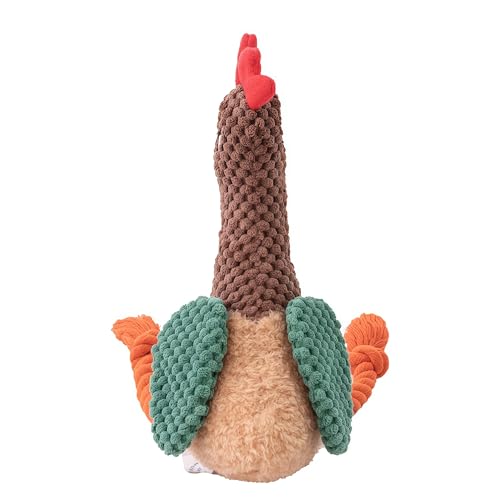 Plush Chicken Dog Toy with Squeaker and Rope Legs for Small Dogs | Soft fabric design with fun sound effects, perfect for tug games, fetching, indoor activities and daily bonding with pets - color: Brown Rooster
