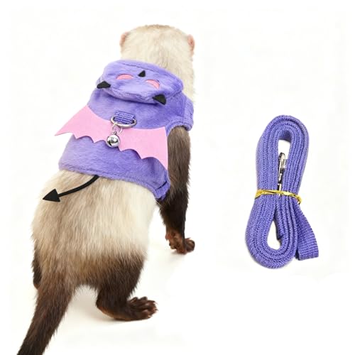 Small Animal Harness and Leash Set, Adjustable Escape Proof Ferret Harness Vest for Adult Ferret, Meerkat, King Squirrel & Fancy Rat, Soft Comfortable Pet Walking Harness with Leash - color: Purple