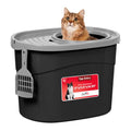 IRIS USA Large Top Entry Cat Litter Box, Hooded Privacy, Black/Gray | Multi-Cat Households, Protected Interior, Enclosed Top Access, Dog Proof Pan, Reduced Tracking, Odor Trapping - color: Black w/ Scoop