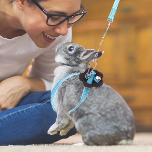 2 Pack Adjustable Hamster Leash Harness for Harness for Ferret Baby Rabbit Hamster Rat Mouse Leash Lead with Bell (Blue) - color: Blue