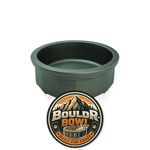 Pet Crock Bowl – Thick Durable Plastic Non-Tip Food & Water Dish for Dogs, Cats & Small Animals – Indoor/Outdoor – Chew Resistant, Easy Clean (Green, Medium 16oz) BouldrBowl by Healthy Surplus® - color: Green, size: 2 Cups (16oz)