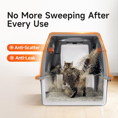 XL Enclosed Stainless Steel Litter Box with Lid, Dark Gray | covered, High Sided, Rustproof & Leak Proof, Easy Clean, Odor Control, Includes Scoop & Step - color: Dark Gray