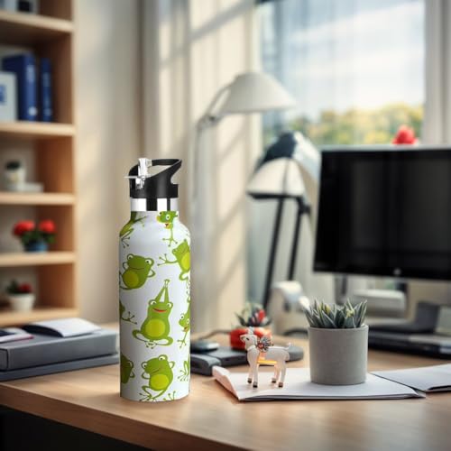 Kids Water Bottle with Straw,Green Frog Bottle Vacuum Insulated Stainless Steel Travel Mugs Tumbler For Sport School Outdoor 20 oz - color: Green Frog