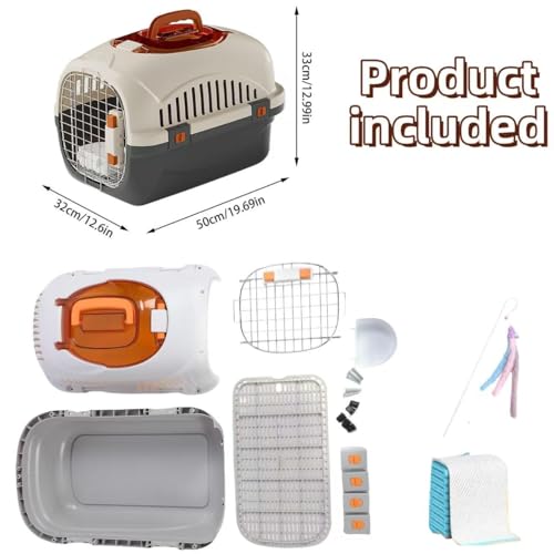 Hard Cat Carrier for Large Cats up to 20 lbs, Top Loading Plastic Pet Travel Kennel with Hard Shell, Metal Wire Door, Roof Petting Hatch and 360 Ventilation,Includes Feather Wand(Gray Set) - color: gray set
