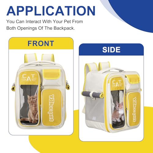 Pet Backpack Carrier, Portable and Ventilated, Oxford Cloth, Dogs Cats and Little Animals Travel Bag 12.99" Up to 16.5 Lbs, (Yellow), Intended for Hiking/Camping/Traveling - color: Yellow